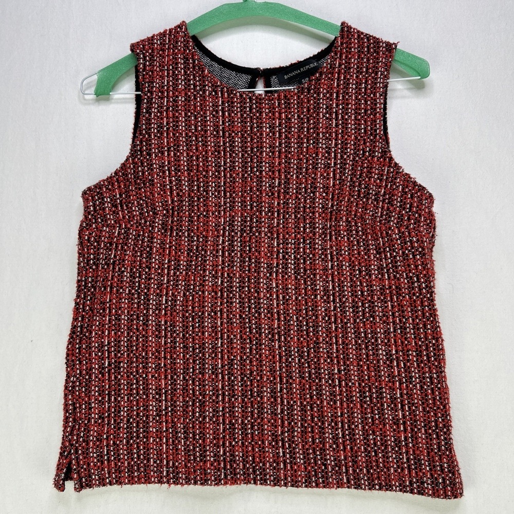 Banana Republic Women's Size Small Red Black White Tweed Cropped Shell Tank Top